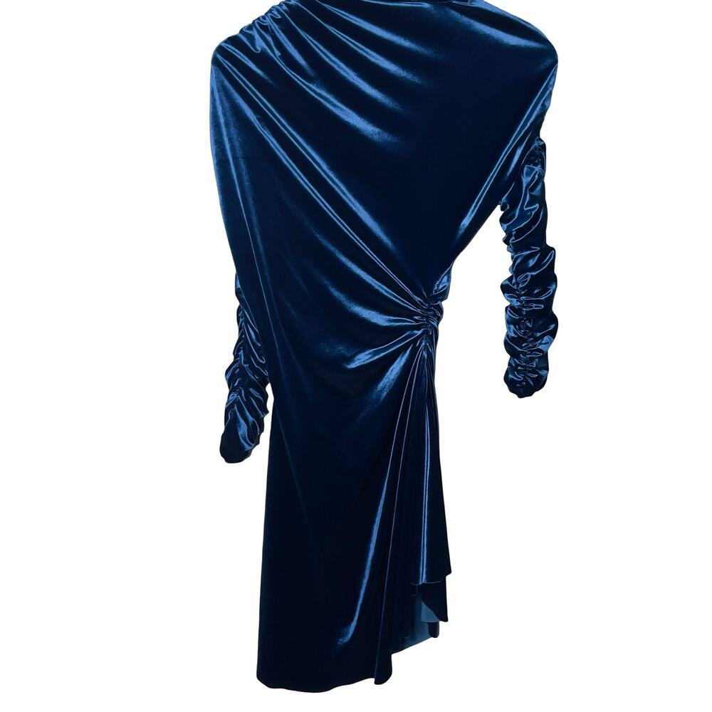 Atlein Blue Velvet Ruched Long Sleeve Mini Dress sz 42 XL - Picture 2 of 9
